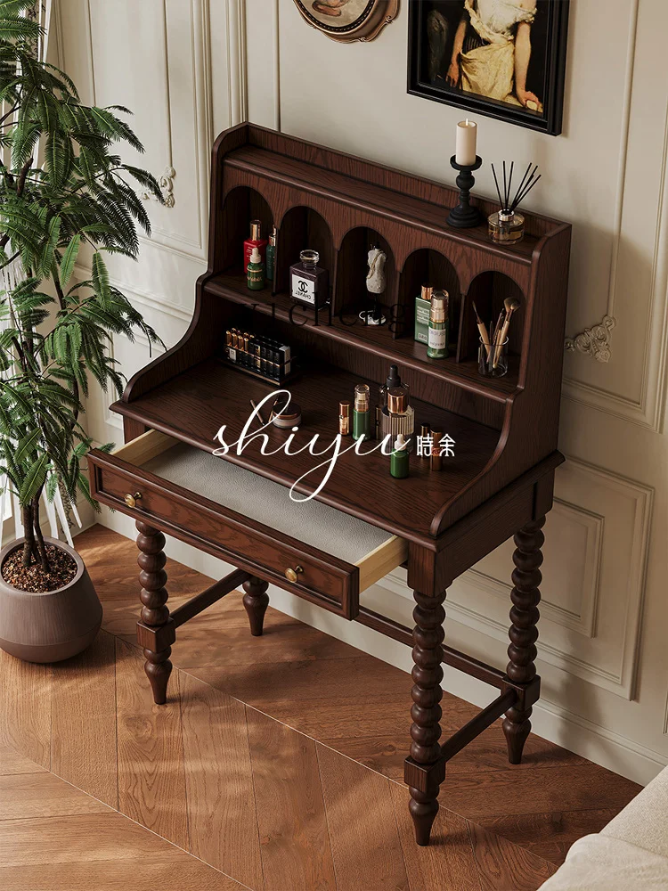 

a1 Dressing Table Solid Wood Storage Desk Small Apartment Bedroom Vintage Style Makeup Table
