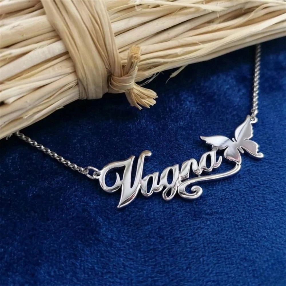 Customizable Stainless Steel Butterfly Charm Necklace for Women Gold Plated Personalized Minimalist Jewelry Name Necklace