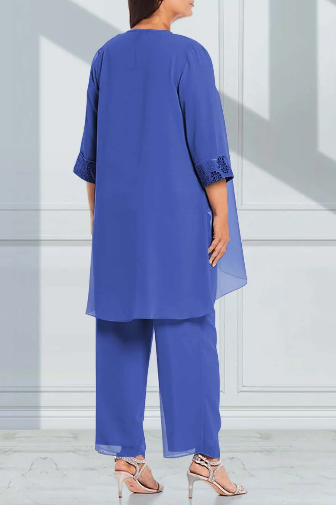 Plus Size Mother of the Bride Mesh Pant Suit tre pezzi Set di pantaloni completi per abiti da sera per gli ospiti di nozze