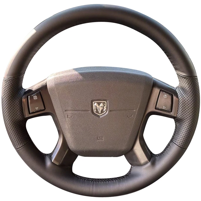 Hand-stitched non-slip Black genuine leather car steering wheel cover For Dodge Caliber Avenger Journey