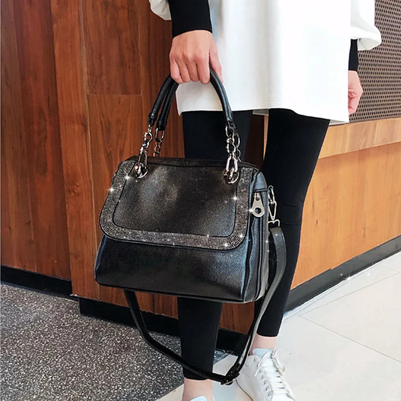 2021 New Fashion Soft Leather Handbag Women\'s Bag Portable Shoulder Bag ladies Diamond Cowhide Simple Large Capacity Black Bags