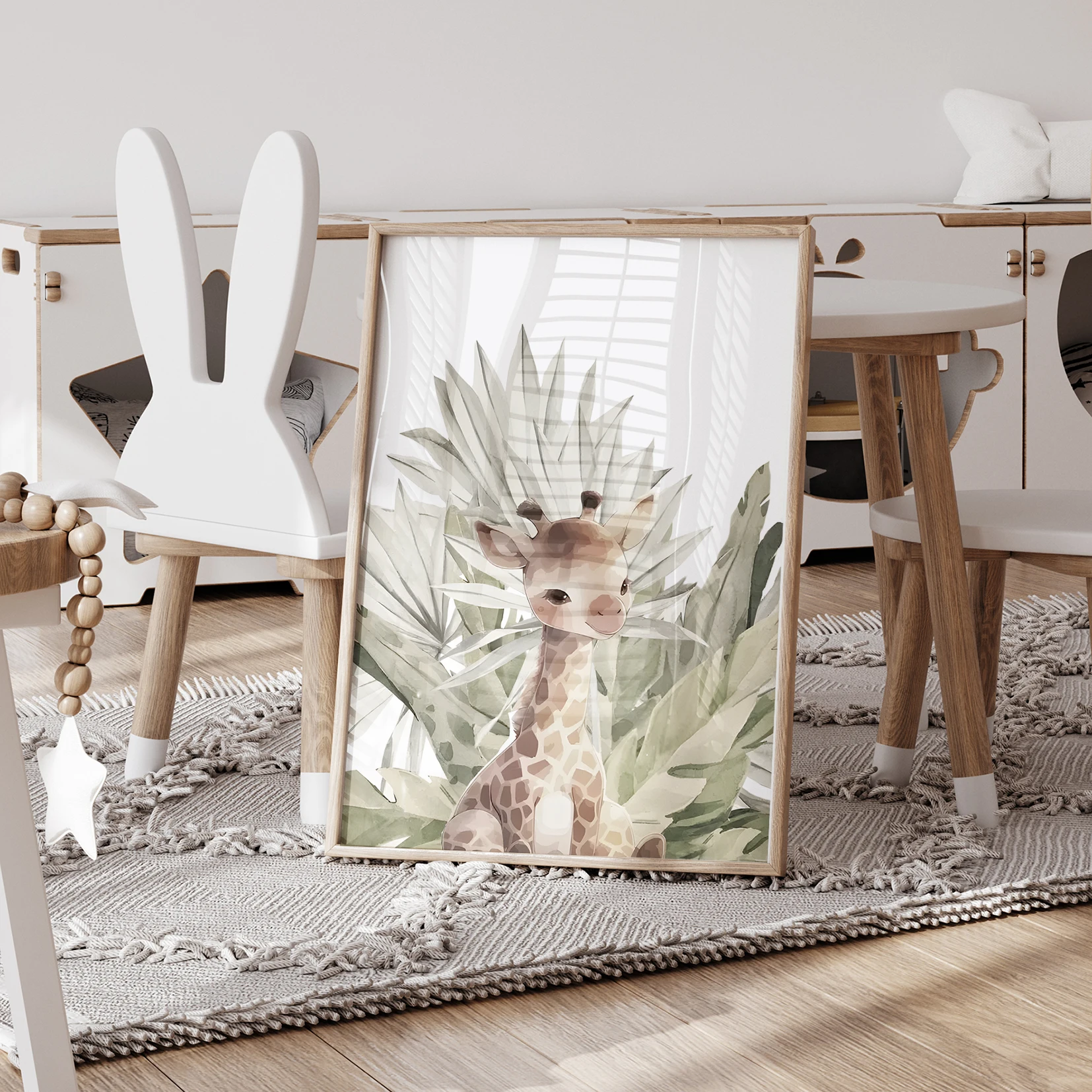 3pcs Personalized Custom Name Cartoon Child Giraffe Wall Art Print Picture Canvas Poster Painting For Living Room Home Decor