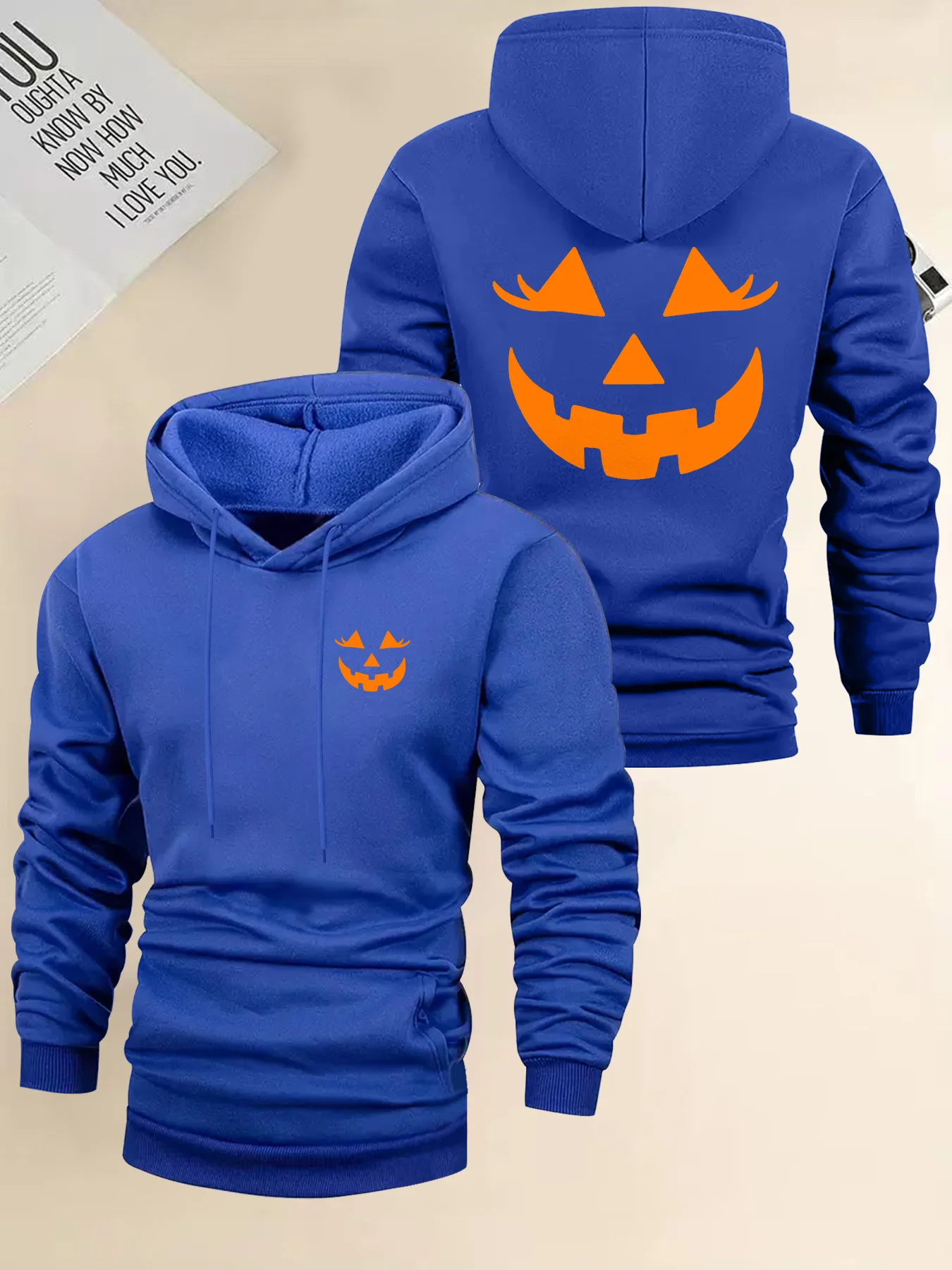 Men's stylishAmerican-style hoodedsweatshirtHalloween pumpkin face printAutumn winter streetwear casualSports essentials hoodies