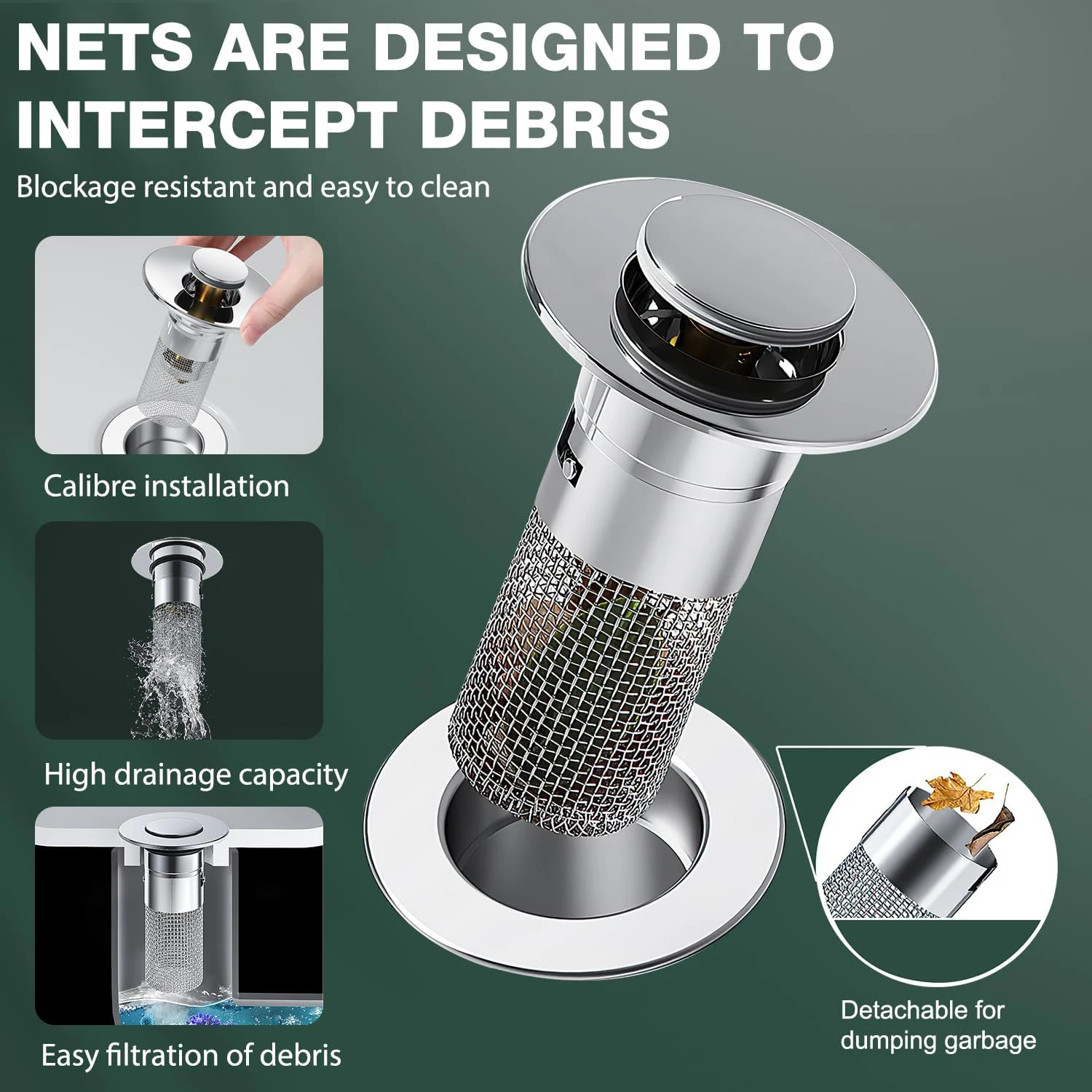 

Stainless Steel Floor Drain Filter Washbasin Plug Anti Odor Pop-Up Bounce Core Basin Stopper Hair Catcher Shower Sink Strainer