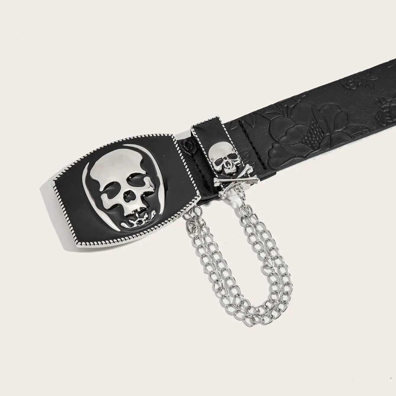 Halloween and Christmas skull buckle peony pattern PU belt for men and women