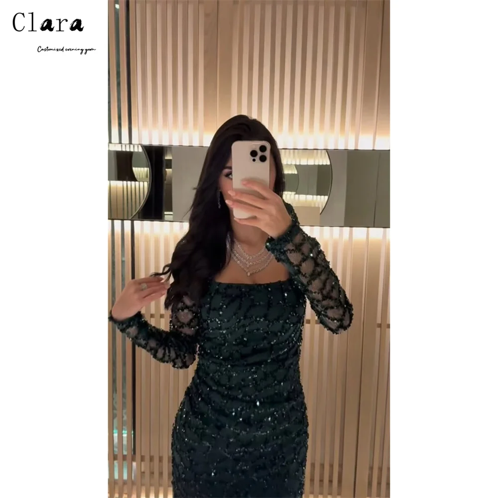 

Clara Custom Fishtail Square Neck Embroidered Long Sleeves Cocktail Dresses for Luxury Party Prom Dresses 2026 Women's Ball Gown