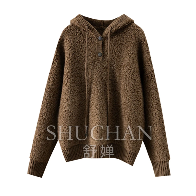 Thicker Comfortable Winter 100 Wool Hooded Sweater Women 810g Sueters De Mujer  Winter Clothes Women Pullover