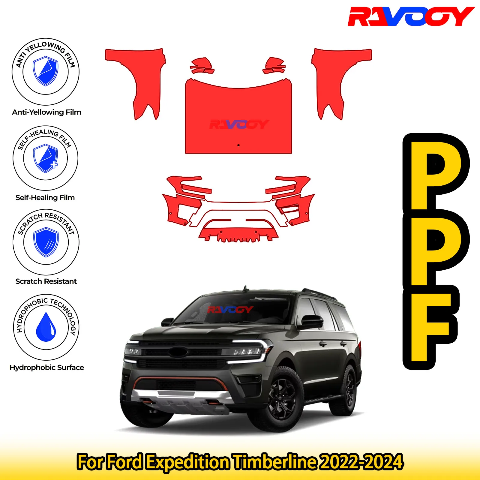 

For Ford Expedition Timberline 2022-2024 Glossy Matte Black Precut front PPF Kit Paint Protection Film