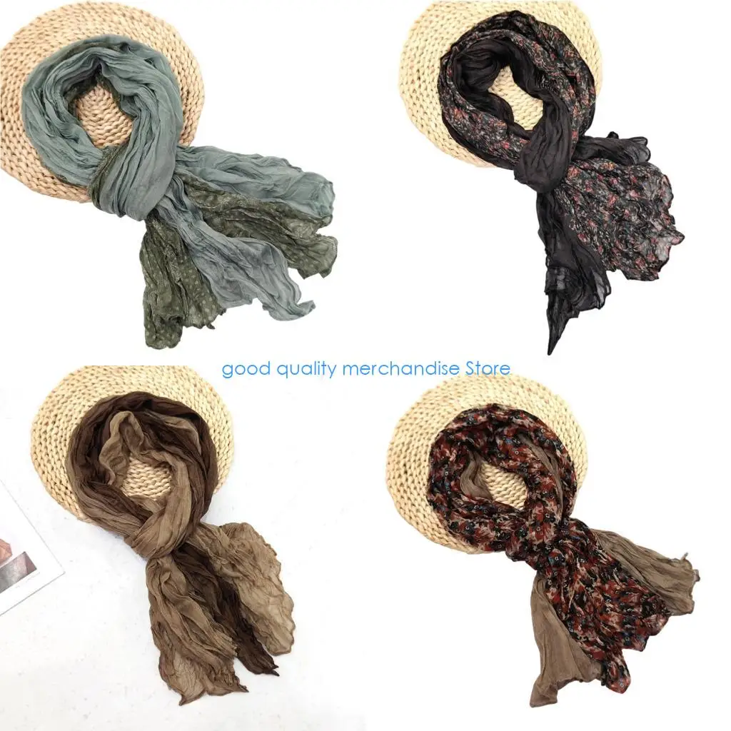 

Y5JD Elegant Long Scarf Office Women Accessory Crinkle Shoulder Wrap For Transitional Weather Fashion Styling Accessories
