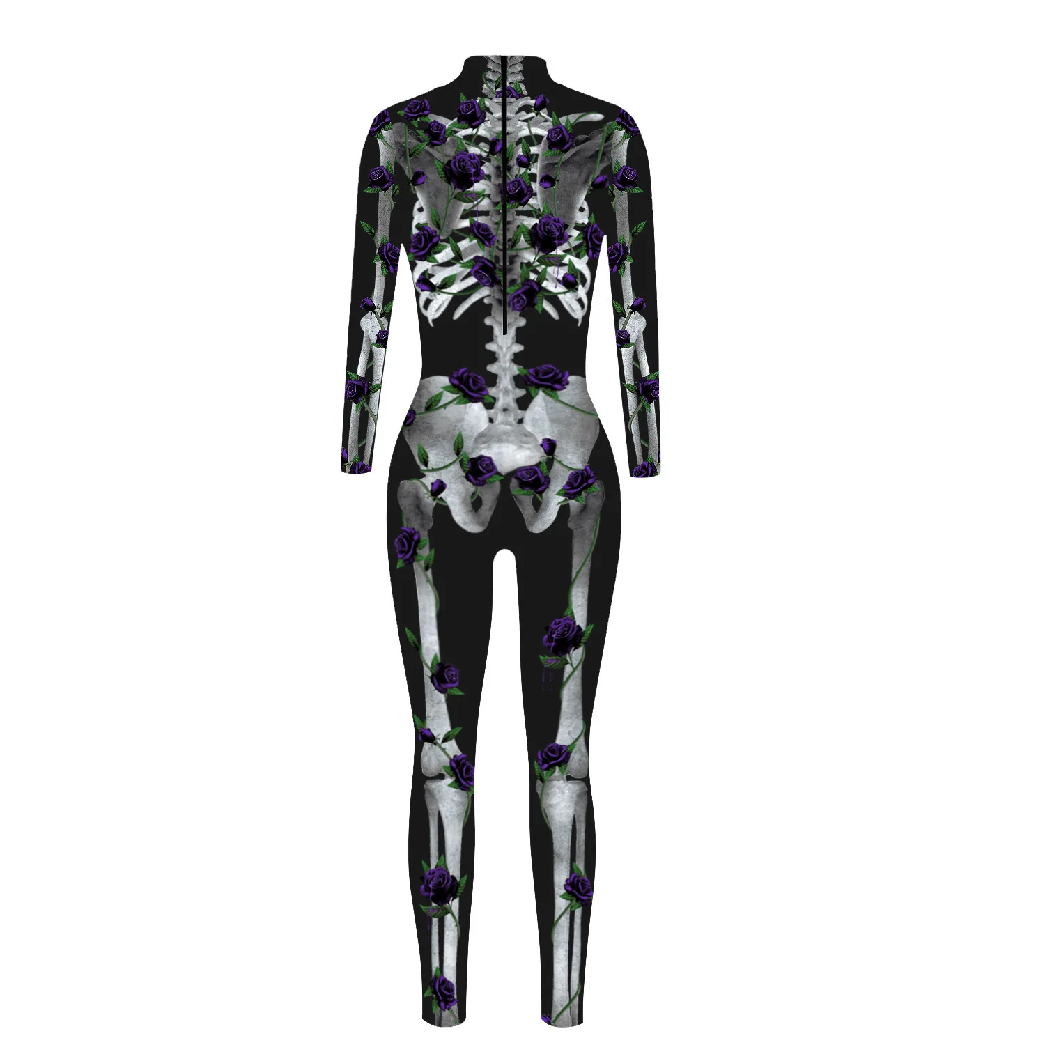 Festtags-Karnevalskostüm Skelett-Bedruckte Bodysuits für Frauen Bunte Halloween-Cosplay-Jumpsuits Zentai-Catsuit – Detail 26