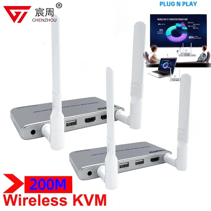 200M KVM HDMI Wireless Extender Audio Video Extension Support 2.4G 5G 1 TX Transmitter 2RX Receiver USB Keyboard Mouse PC To TV