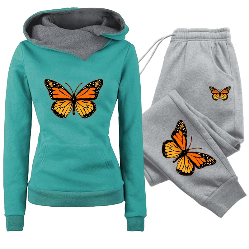Damen-Set/Hoodie/Hose 2026 Trainingsanzug mit Herzmuster Kapuzenpullover Jogginghose Herbst Winter Damen Alltags-Freizeit-Sportoutfit – Detail 4