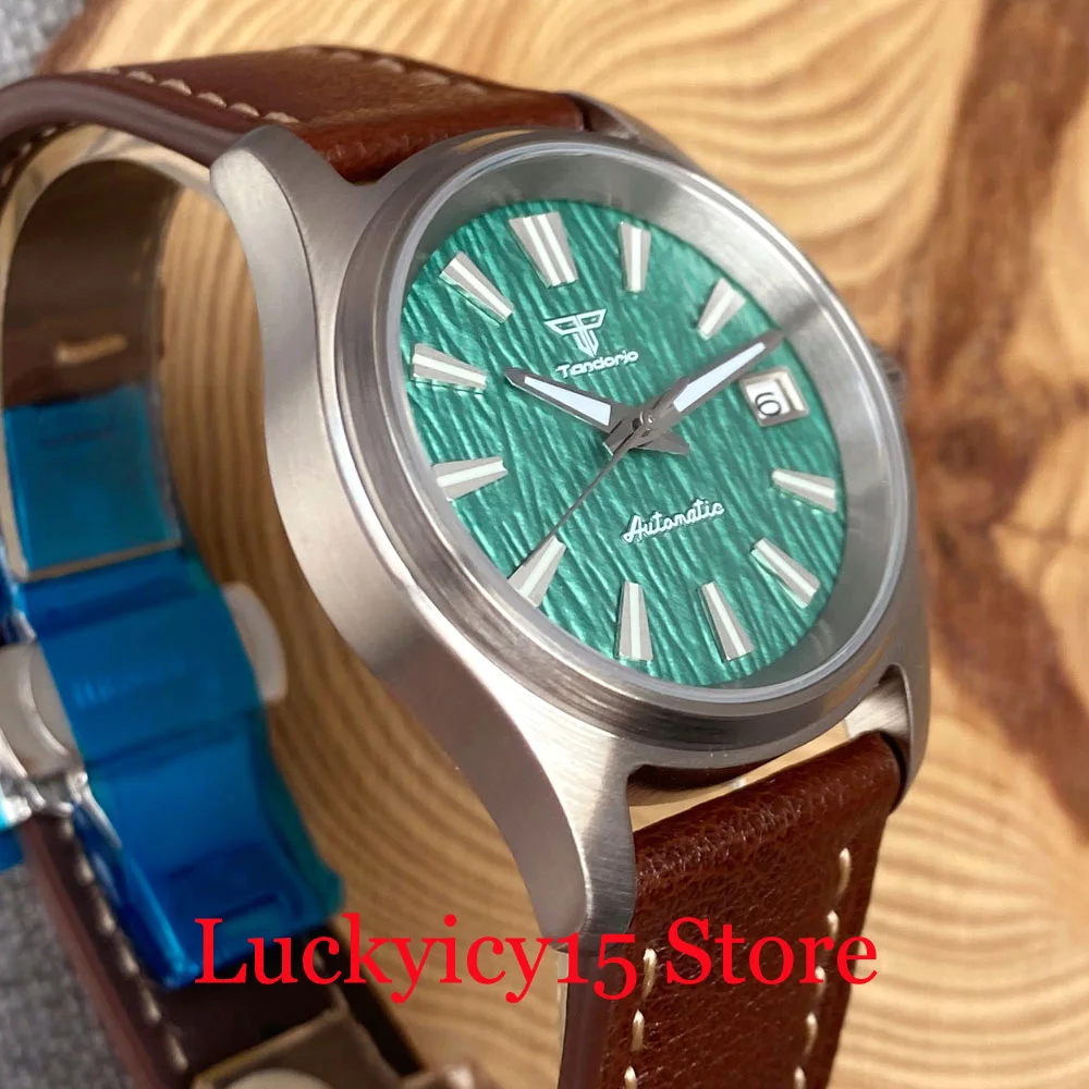 Tandorio 200M Waterproof Small 36mm Polit Watch Green White Luminous Dial Automatic NH35 Men Watch Leather Strap Sapphire Glass