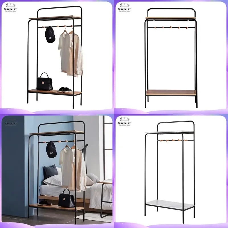 Modern Industrial Metal Coat Rack 5 Hooks Floor Standing Entryway Shoe Storage Organizer Hallway Bedroom Clothes Hanger Stand