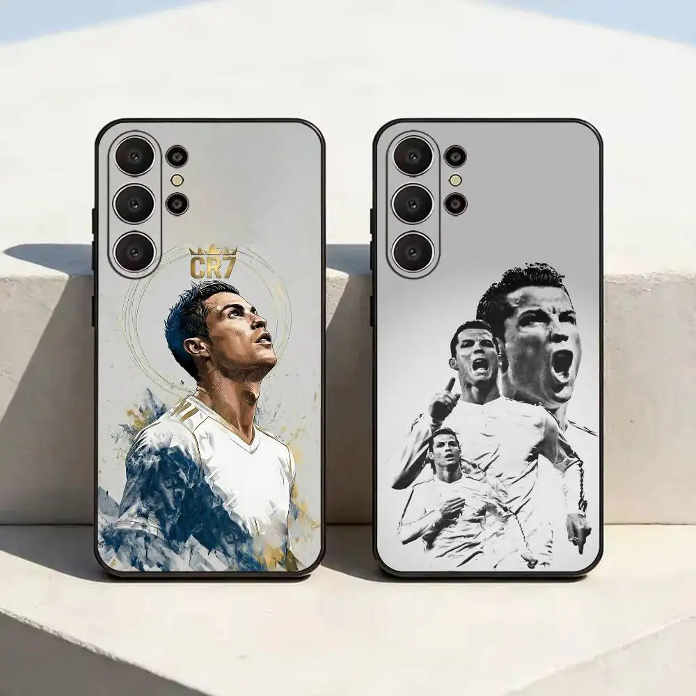 CR-7-C-Cristiano Ronaldo-head Phone Case For Samsung S26,S24,S21,S22,,Plus S23,S30,Ultra,S20,Fe,Black Soft Silicone