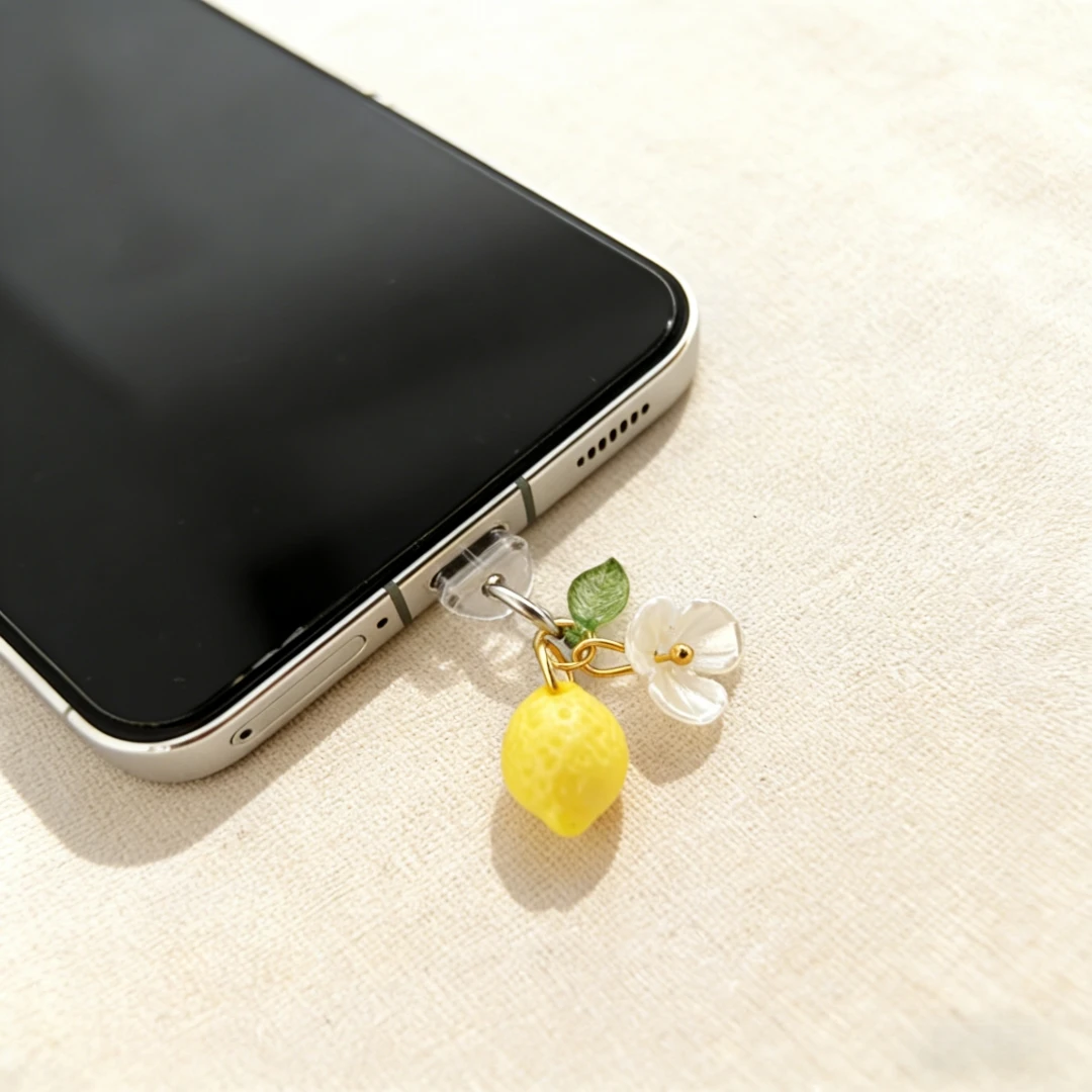 

Universal Fresh Lemon Flower Phone Dust Plug, Interface Dust-Proof Decorative Small Pendant, Cute Phone Accessories for Girls