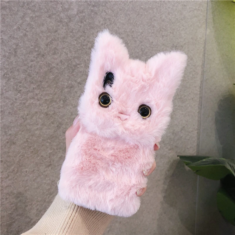 3D Cute Cartoon Cat Furry Plush Phone Case For iPhone 17 Air 15 14 13 12 mini 11 16 Pro Max XS XR X 6 7 8 Plus Shockproof Cover view 6