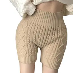Fashion Women Winter Bottoming Shorts Knitted High Waist Elastic Warm Anti-exposure Basic Shorts Thick