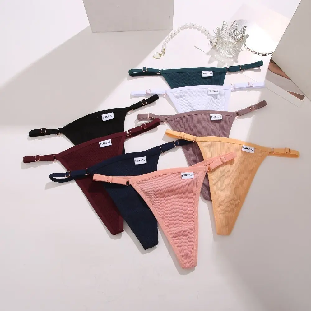 Cotton Thongs Finetoo Adjustable Waist Women\'s Panties G-string Solid Color Thread Briefs Seamless Female Underpants Lingerie