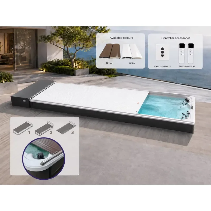 Remote Control Electric Roll up Swimming Pool Cover Automatic Retractable Hidden Installation Aluminum Alloy Pool Cover