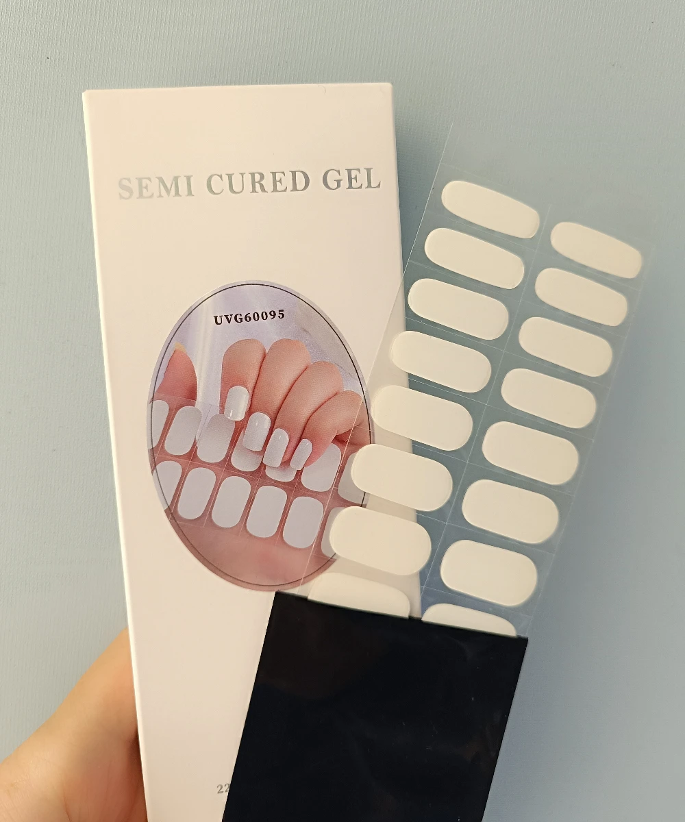 22Tips UV Semi Cured Gel Nail Sticker Wraps UV Lamp Cured Long Lasting Shiny Gel Polish Decals Full Cover Nails