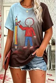 Women Gothic Occult Pentagram Cross Print T‑Shirt Magic Symbol Split Black‑White Tie‑Dye Crew Neck Short‑Sleeve Casual Tops