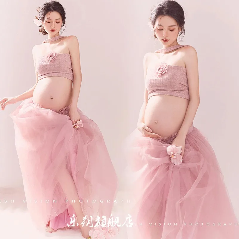 

Women Pregnant Maternity Dress for Photography photo shoot Summer Lace Dress Pregnancy Maternity Clothes Pregnant Women 2-Piece