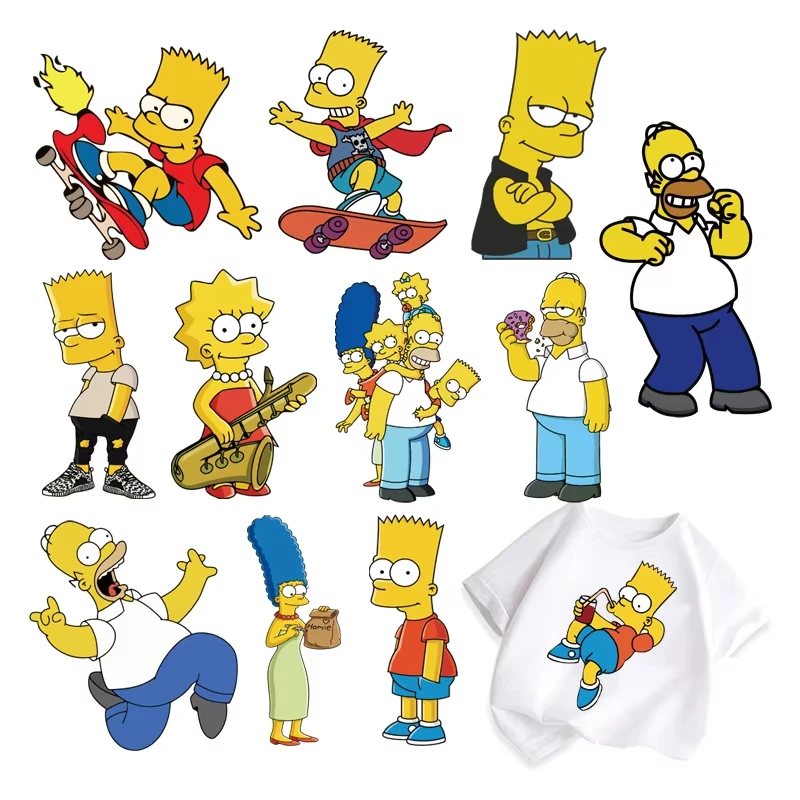 2PCS Hot Funny The Simpsons Clothing Patches Printing Clothes Thermo-stickers for Children Heat Transfer Vinyl Iron on Transfer