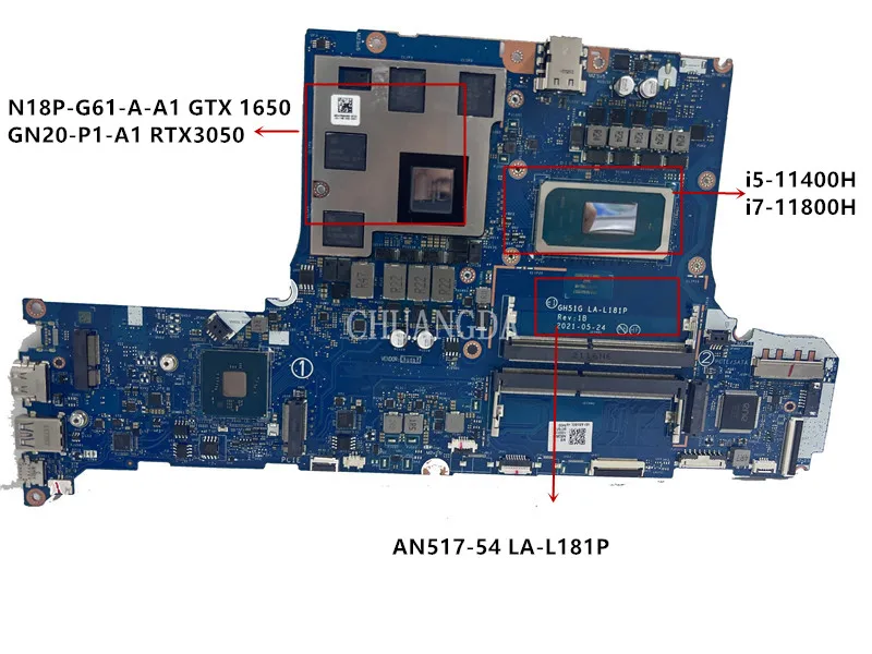 

LA-L181P Материнская плата для ноутбука Acer AN517-54 Материнская плата с процессором SRKT1 I5-11400H i7-11800H 100% работает с запросом GN20-P1-A1 RTX3050