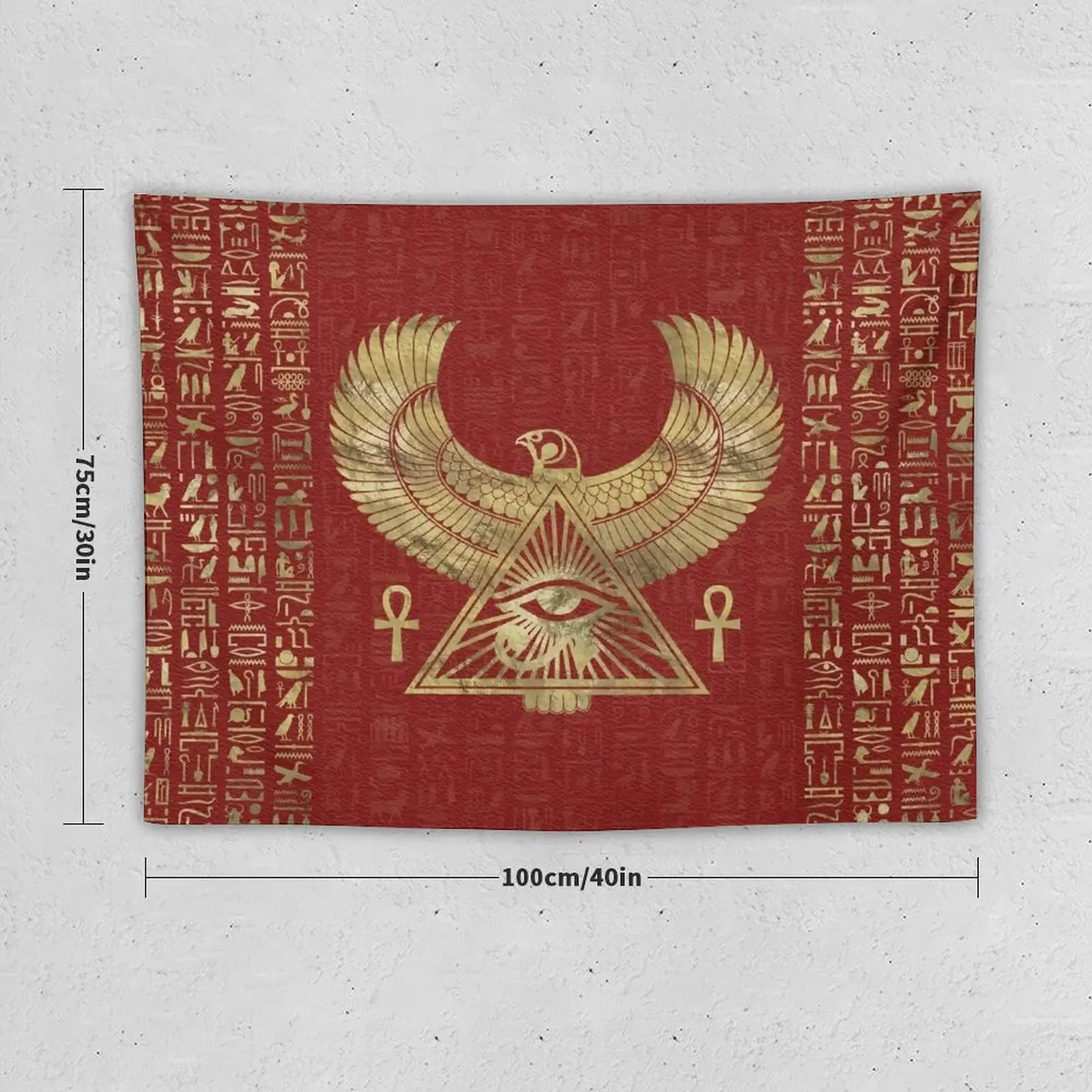 Eye of Horus - Wadjet Gold on Red Leather Tapestry Decoration For Home Wall Carpet Aesthetic Decoration Tapestry