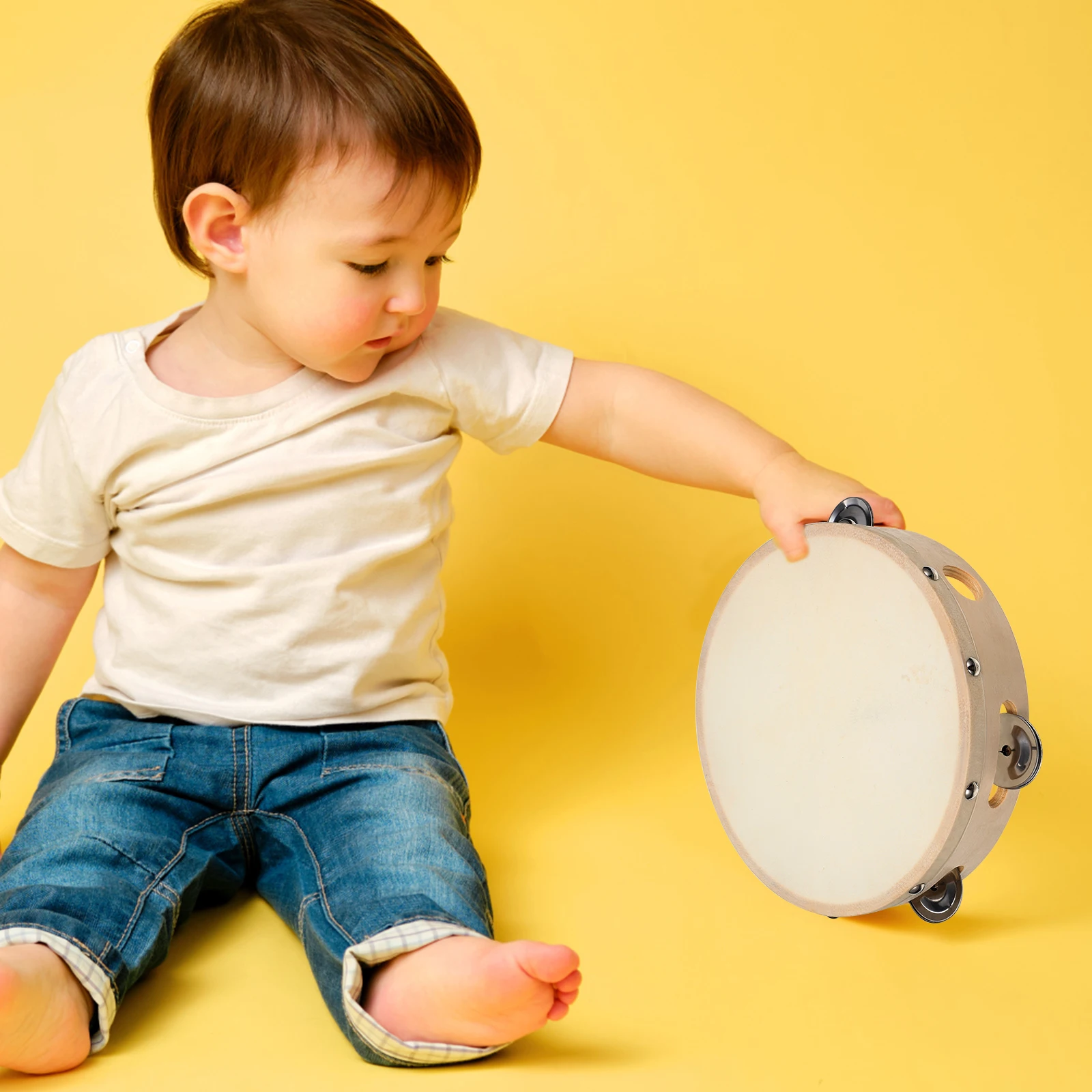

Percussion Instruments Set Tambourine Drums Half Moon Tambourine Bell Stick for Brain Development Music Kids Adults