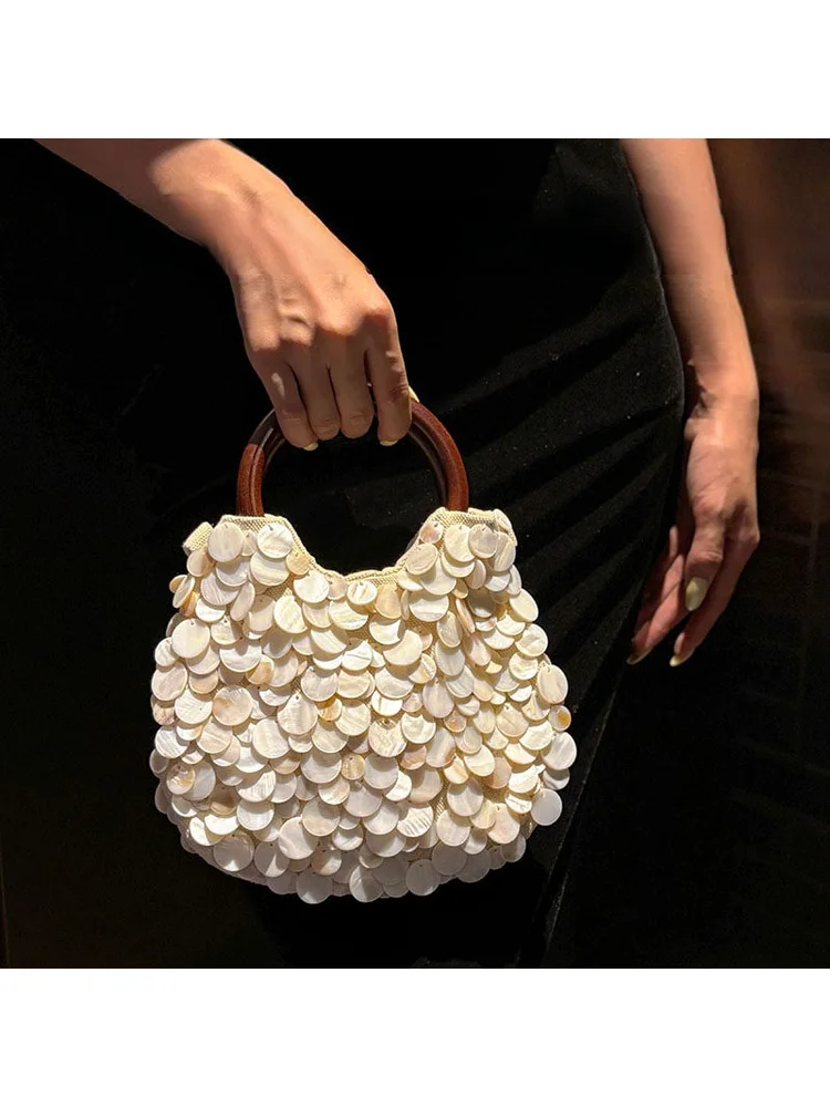 Classic Fashionable French Elegant Women Bag Shell Weaving Bead Gentle Exquisite Romantic Wedding Party Lady Leisure Handbag
