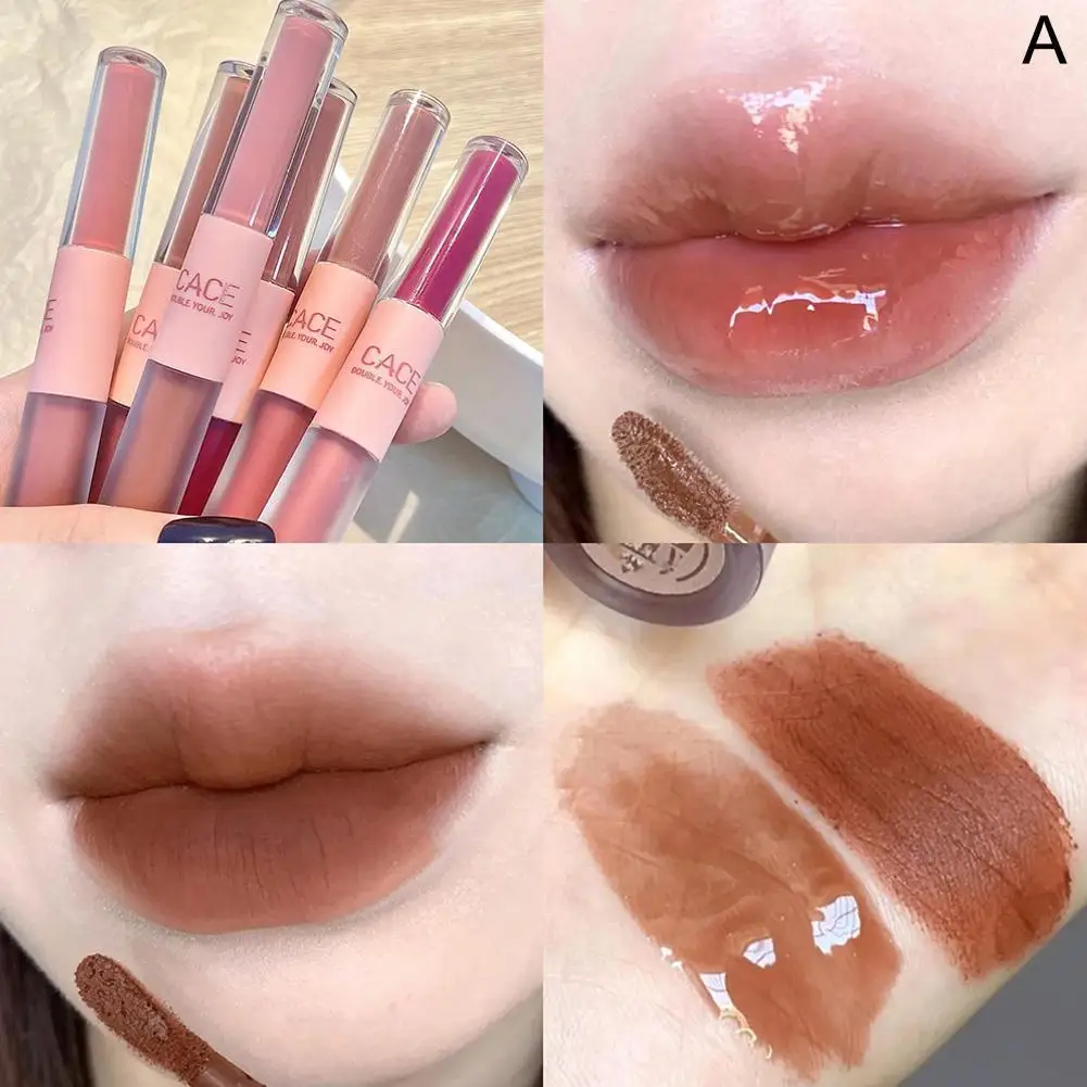 Brillo de labios de doble cabeza, lápiz labial líquido de terciopelo mate, tinte rojo Sexy, resistente al agua, brillo de labios duradero, Cosméticos de maquillaje coreano