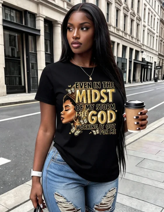 2026 Women Daily Casual Graphic T-Shirt, Letter & Portrait Graphic Print Tee, Round Neck Short Sleeve Basic Tops For Spring Summer Daily Outfit