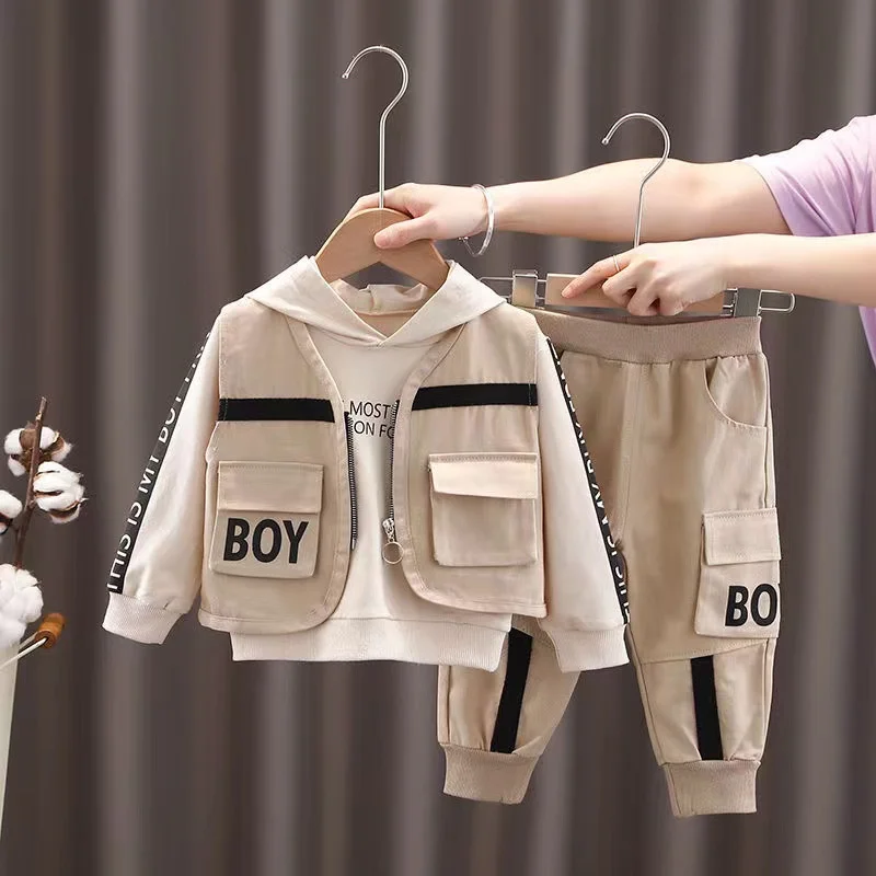 

New Spring Autumn Baby Clothes For Boys Suit Children Fashion Hoodies Vest Pants 3Pcs/Set Toddler Sports Costume Kids Tracksuits