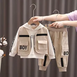 New Spring Autumn Baby Clothes For Boys Suit Children Fashion Hoodies Vest Pants 3Pcs/Set Toddler Sports Costume Kids Tracksuits