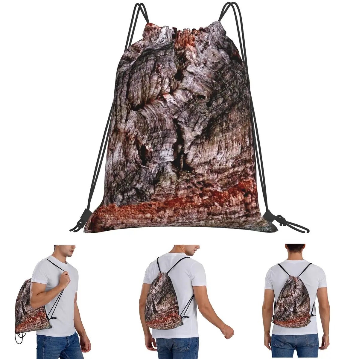 Textured Cork Tree Abstract Backpacks Multi-function Drawstring Bags Shoes Bag Book Bags for Man Woman School
