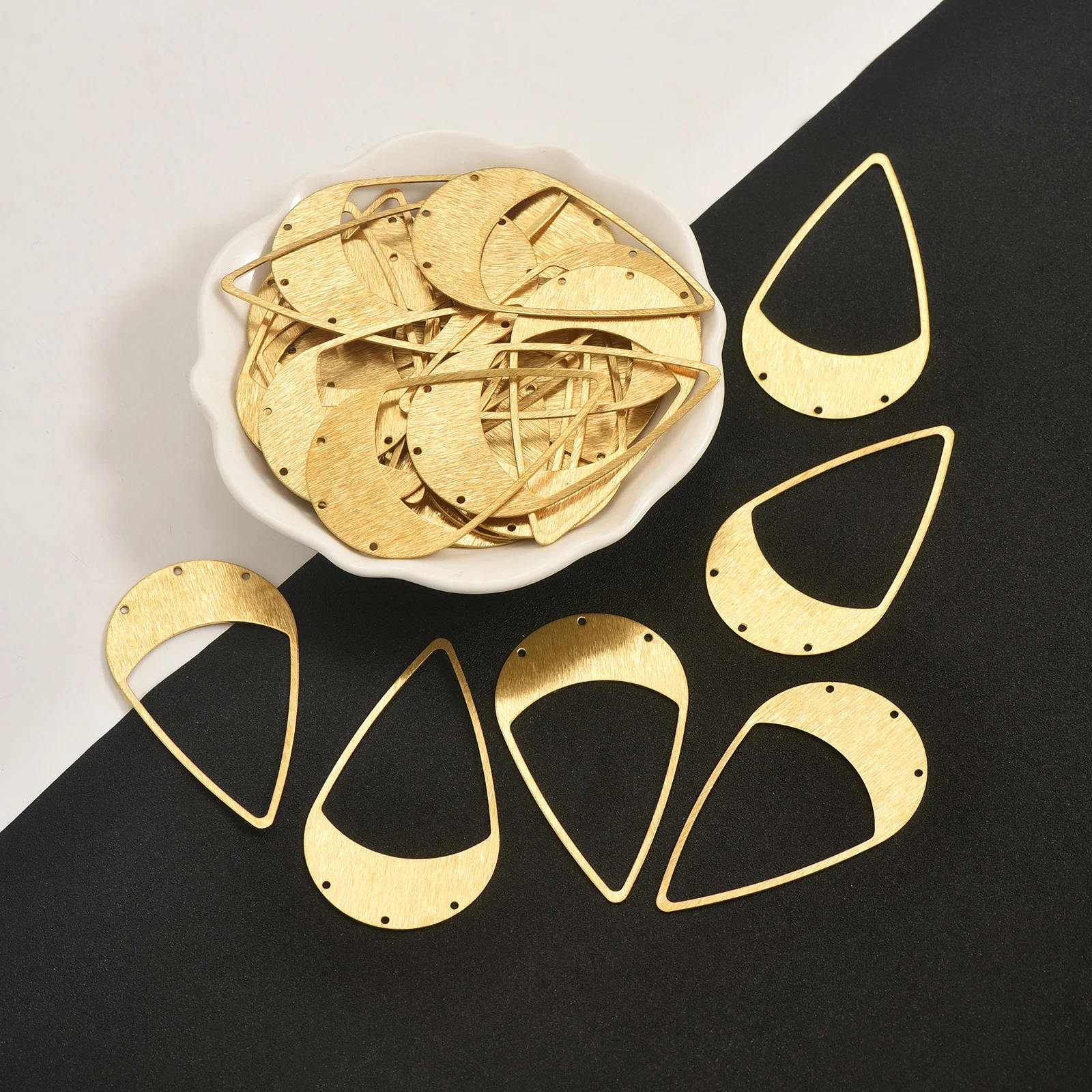 6pcs Brass DIY Jewelry Accessories Geometric Brushed Porous Hollow Water Droplet Pendant for Women's Jewelry Making Components