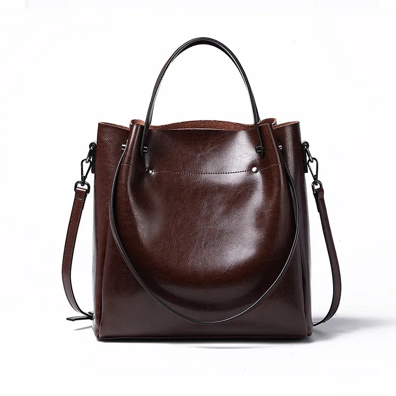 Women's Luxury Cowhide Genuine Leather Shoulder Tote Bag Top Handle Structured Spacious Business Daily Elegant