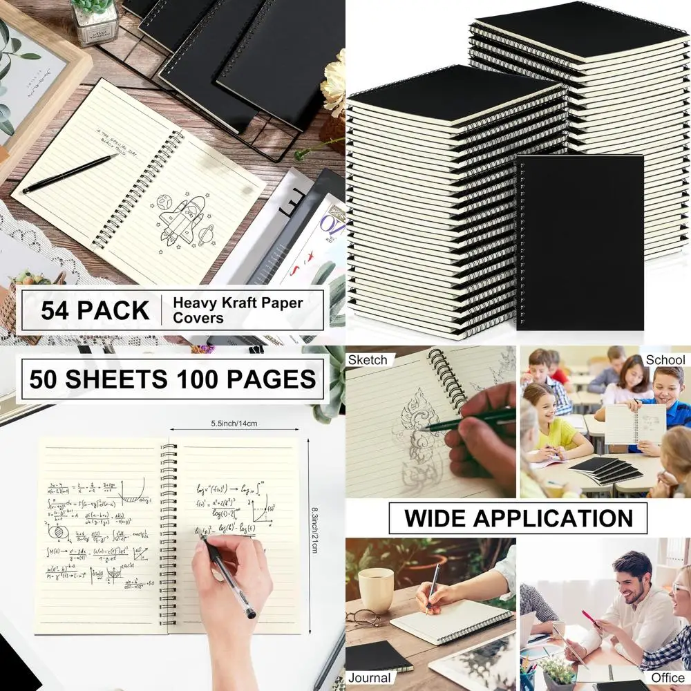 Gevoerde A5 spiraalvormige notitieboekjes, 8,3x5,5, 54-pack, schrijfpapier voor studenten en op kantoor, terug naar schoolbenodigdheden