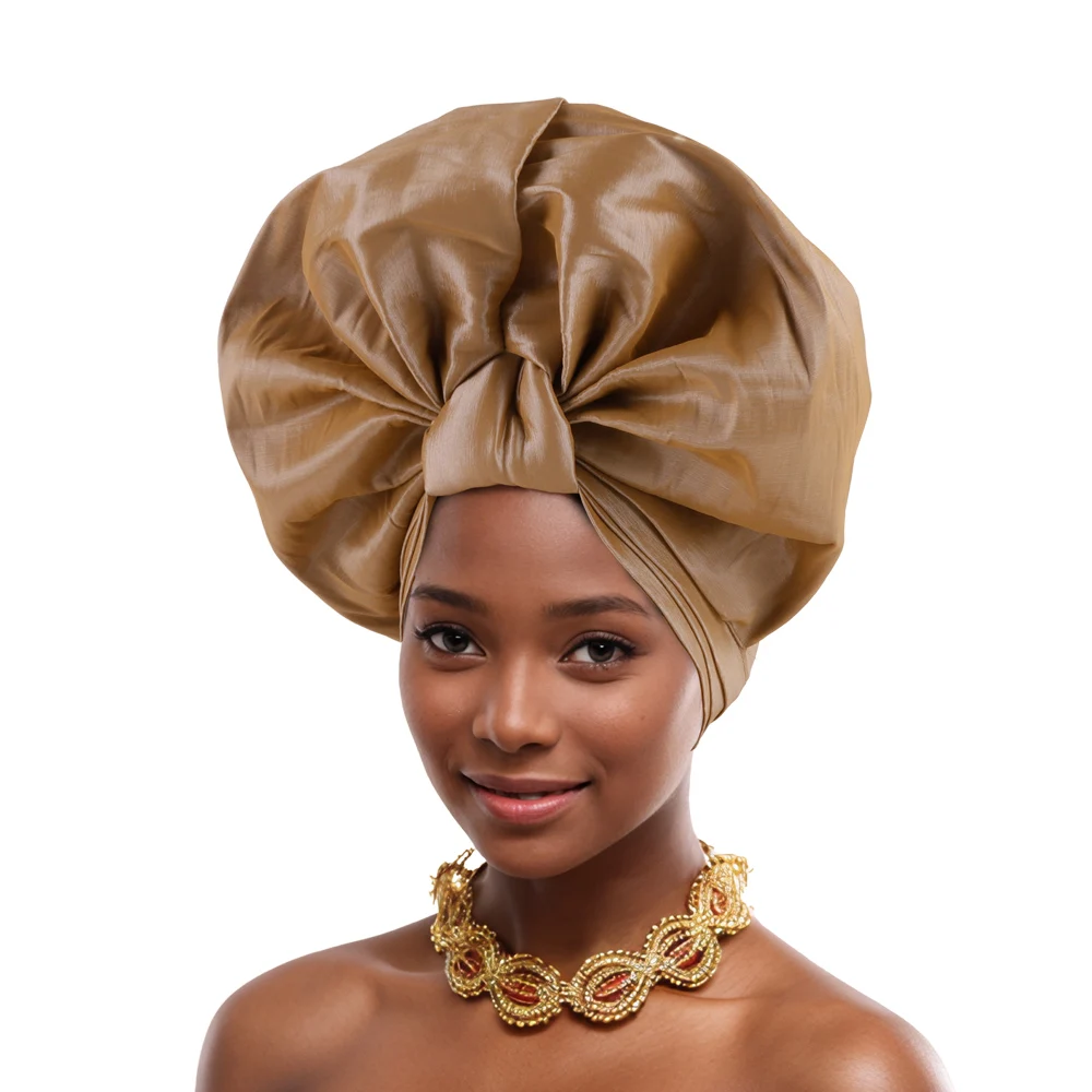 New Nigerian Wedding Hat Muslim Headscarf African Auto Gele Headtie Aso Oke Head Wrap Bonnet Hijab Turban Already Made Headgear