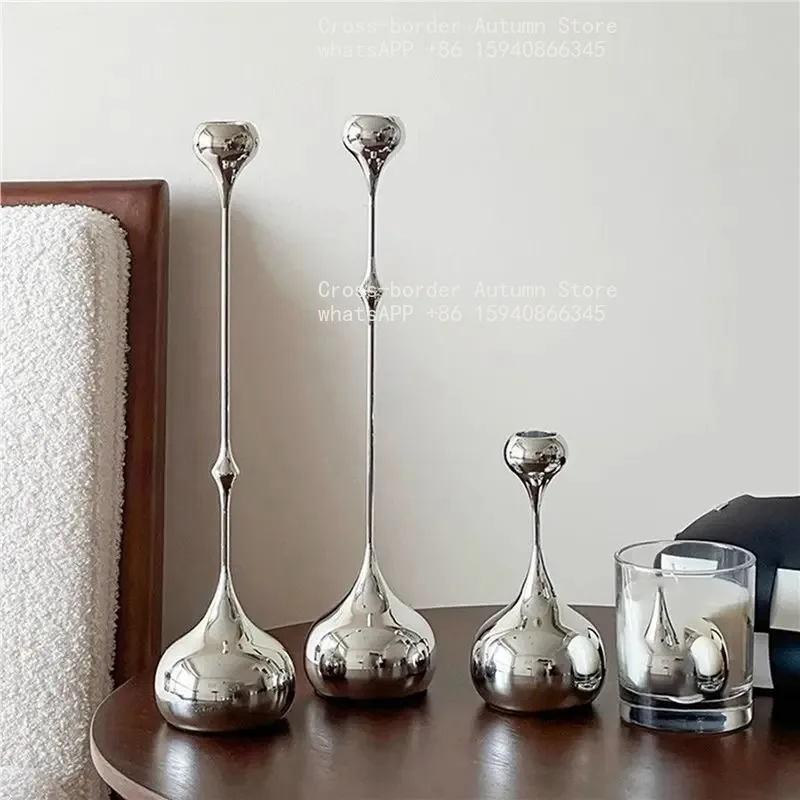 Silver Candle Holder, Metal Candlestick Romantic Art Table Decoration For Home Dining , Wedding Photography Props