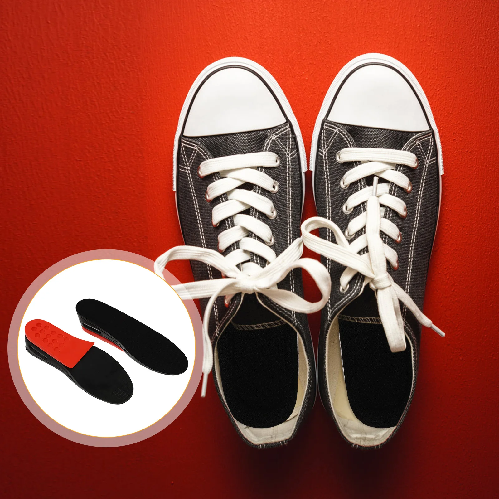 

Heightening Insoles PVC Material Increase Shoe Inserts Inflatable Black and Red Pads