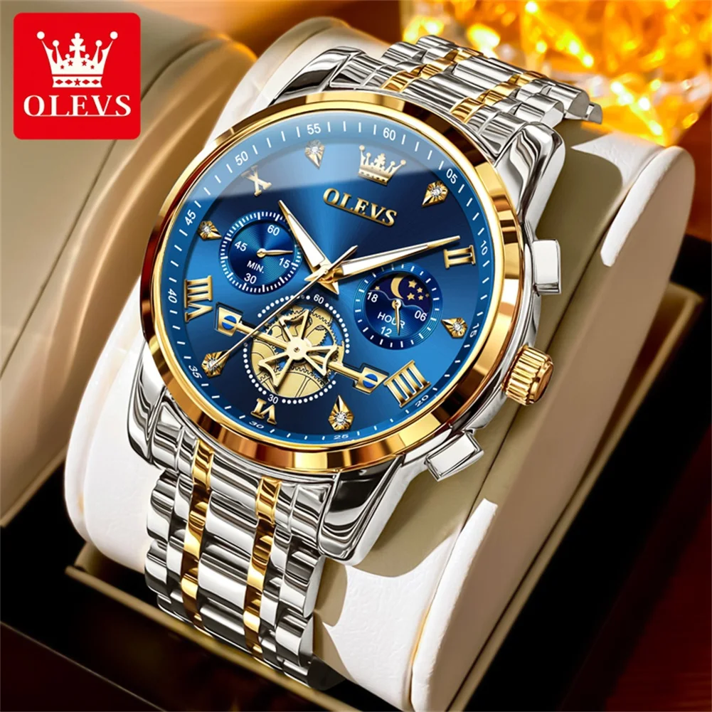 

OLEVS NEW 2856 Men's Watches Original Roman Scale Wristwatch Moon Phase Waterproof Stainless steel Fashion Men's Wristwatches