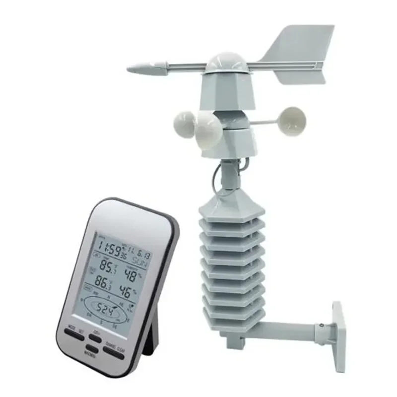 Wireless Anemometer Weather Station Clock Wind Speed Direction Wind Chill Temperature Humidity Meter Dual Mount WS0232