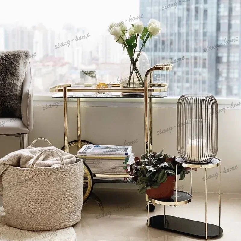 LJY bathroom wrought iron storage rack modern furniture luxury living room wheeled trolley floor-to-ceiling bathroom rack creati