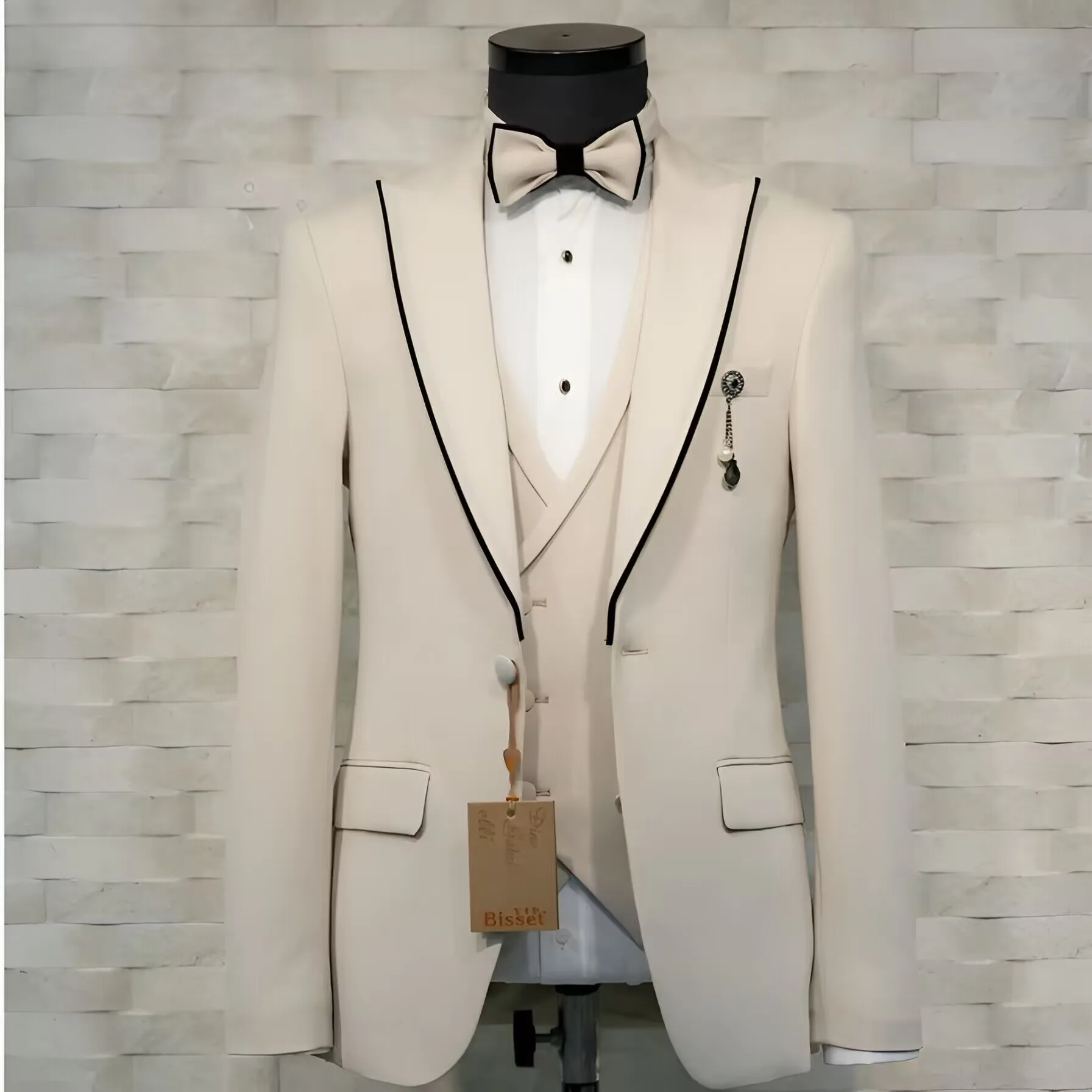 

Champagne Elegant Formal Men Business Occasion Tuxedos Grooms Wedding Party Prom Male Suit 3 Piece Set Blazer Vest Pants