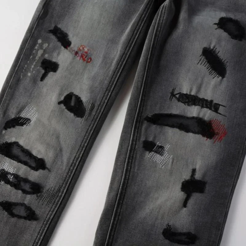 

Ripped Straight Jeans Low Waist Dstring Closure ex Nylon Fiber Resistant to Deformation Summer 205 Collection
