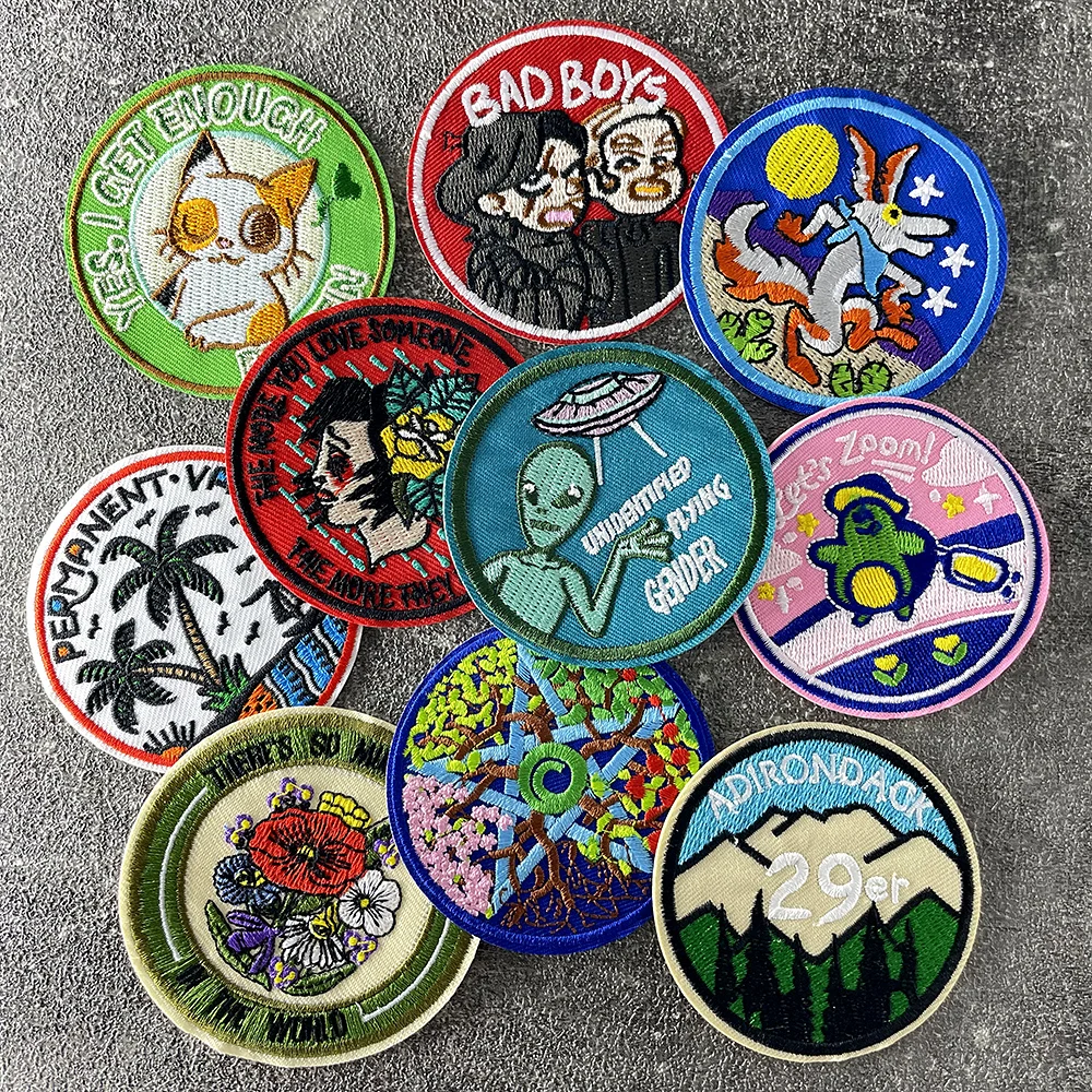 Fox Cat Alien Tree Embroidery Iron On Patches Applique Clothes Ironing Clothing Sewing Supplies Decorative Appliques Patche Trim