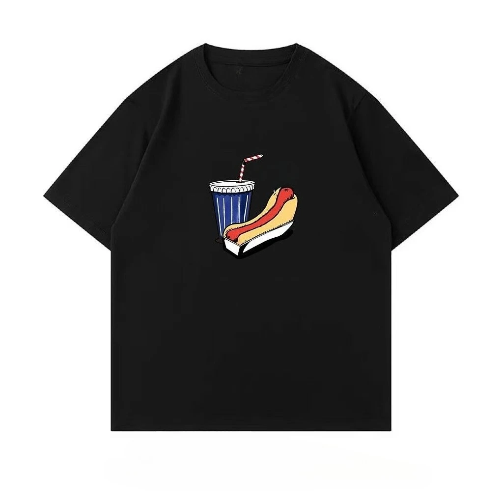 T-shirt D'été À Col Rond De Style Hong Kong En Coton Imprimé Manches Courtes Polyvalentes Quotidiennes Amples Pour Hommes Et Fe